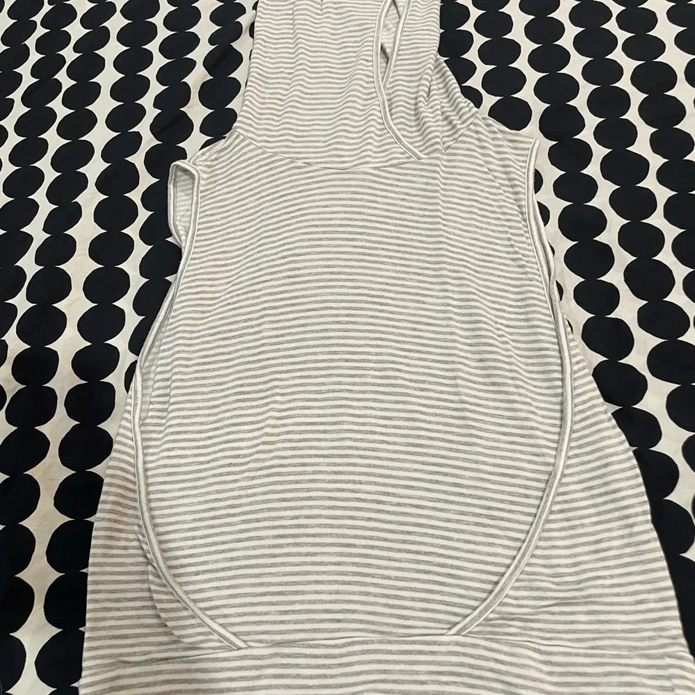 Beyond Yoga Gray Striped Tank Top w/hood & large open arm holes - Picture 1 of 8